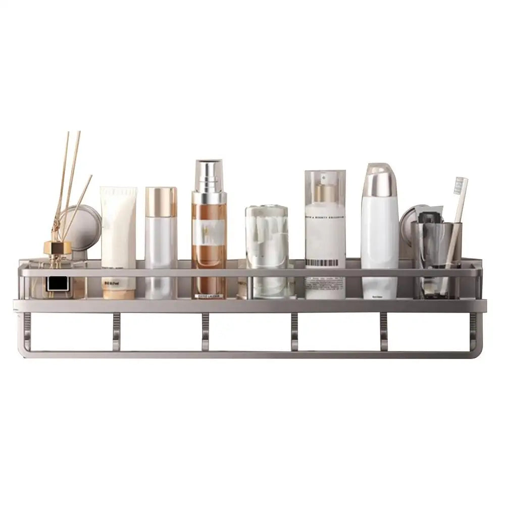 Rustproof Wall-Mounted Shower Caddy – Heavy-Duty Bathroom Organizer with Suction Cups, Floating Shelf & Towel Hooks