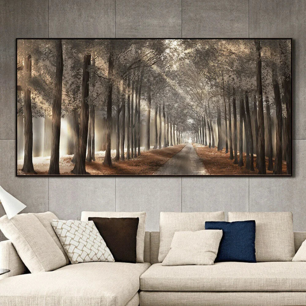 HD Giclee Printed Framed Canvas Artwork – Fall Scenery Panorama Forest Wall Decor, 40x80cm Lithograph-Style Wall Hanging for Home.
