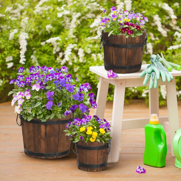 Outdoor Planting Pot – Flower-Shaped Barrel in Carbonized Finish , indoor and outdoor planters