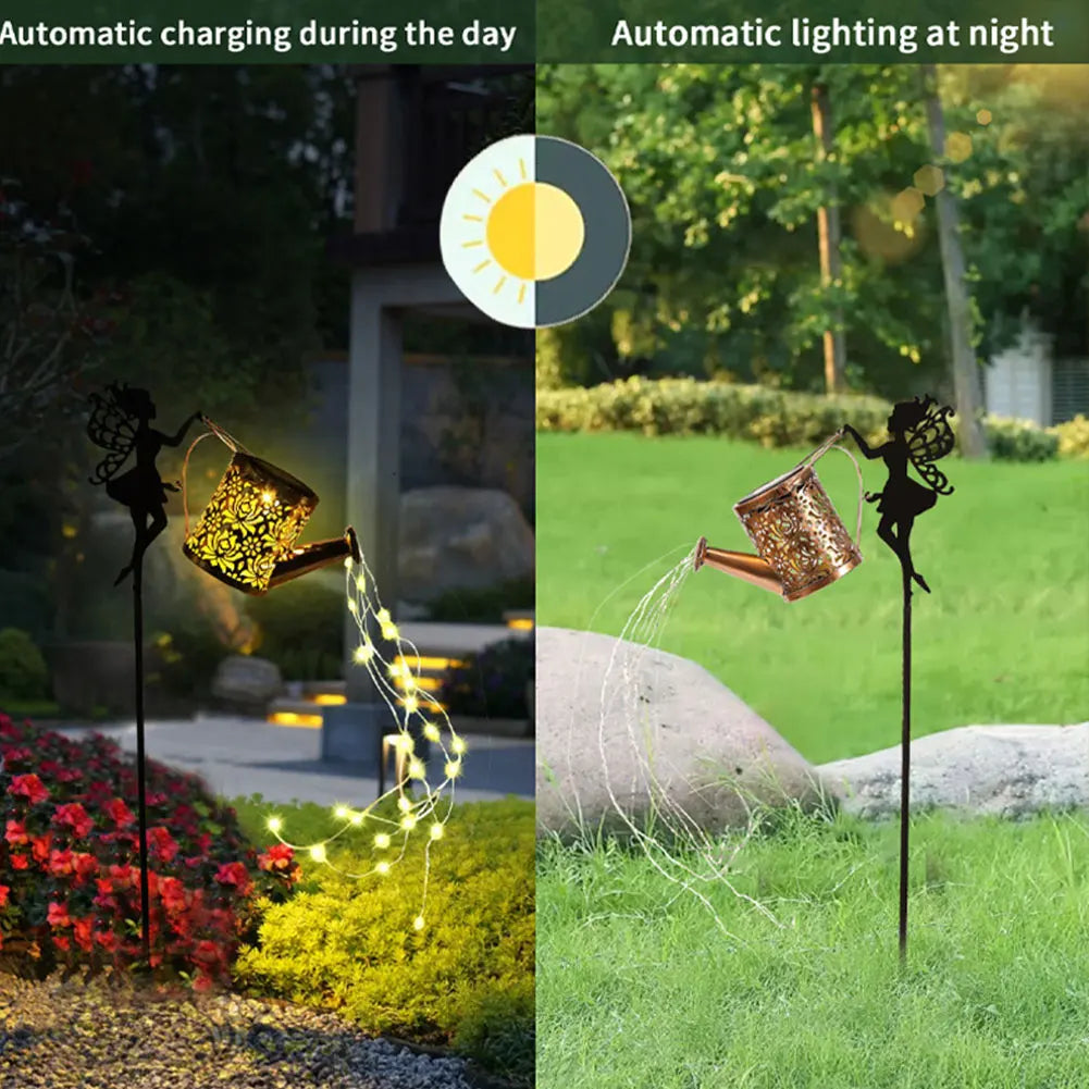 Vintage Metal Kettle Solar Watering Can Light, IP65 Waterproof Outdoor Pathway Light for Lawn, Walkway, and Yard Decoration