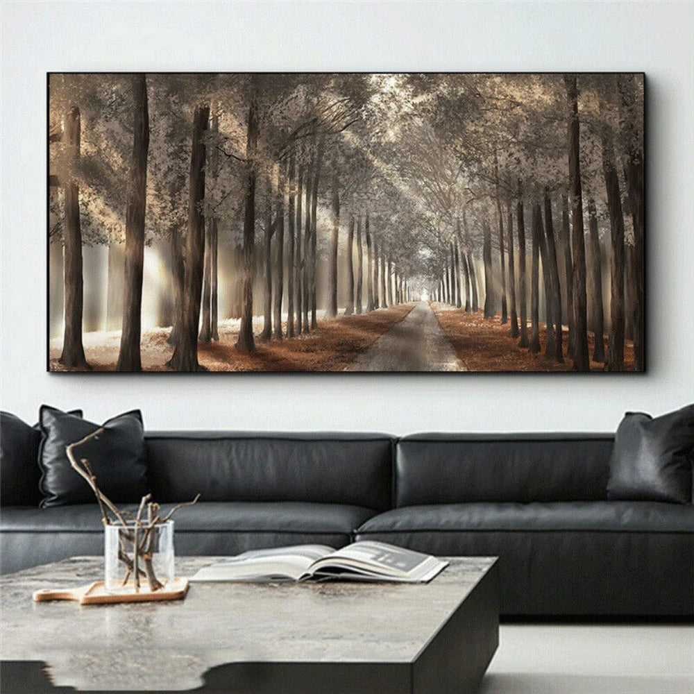 HD Giclee Printed Framed Canvas Artwork – Fall Scenery Panorama Forest Wall Decor, 40x80cm Lithograph-Style Wall Hanging for Home.