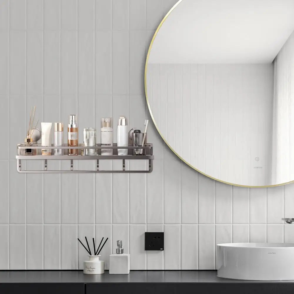 Rustproof Wall-Mounted Shower Caddy – Heavy-Duty Bathroom Organizer with Suction Cups, Floating Shelf & Towel Hooks