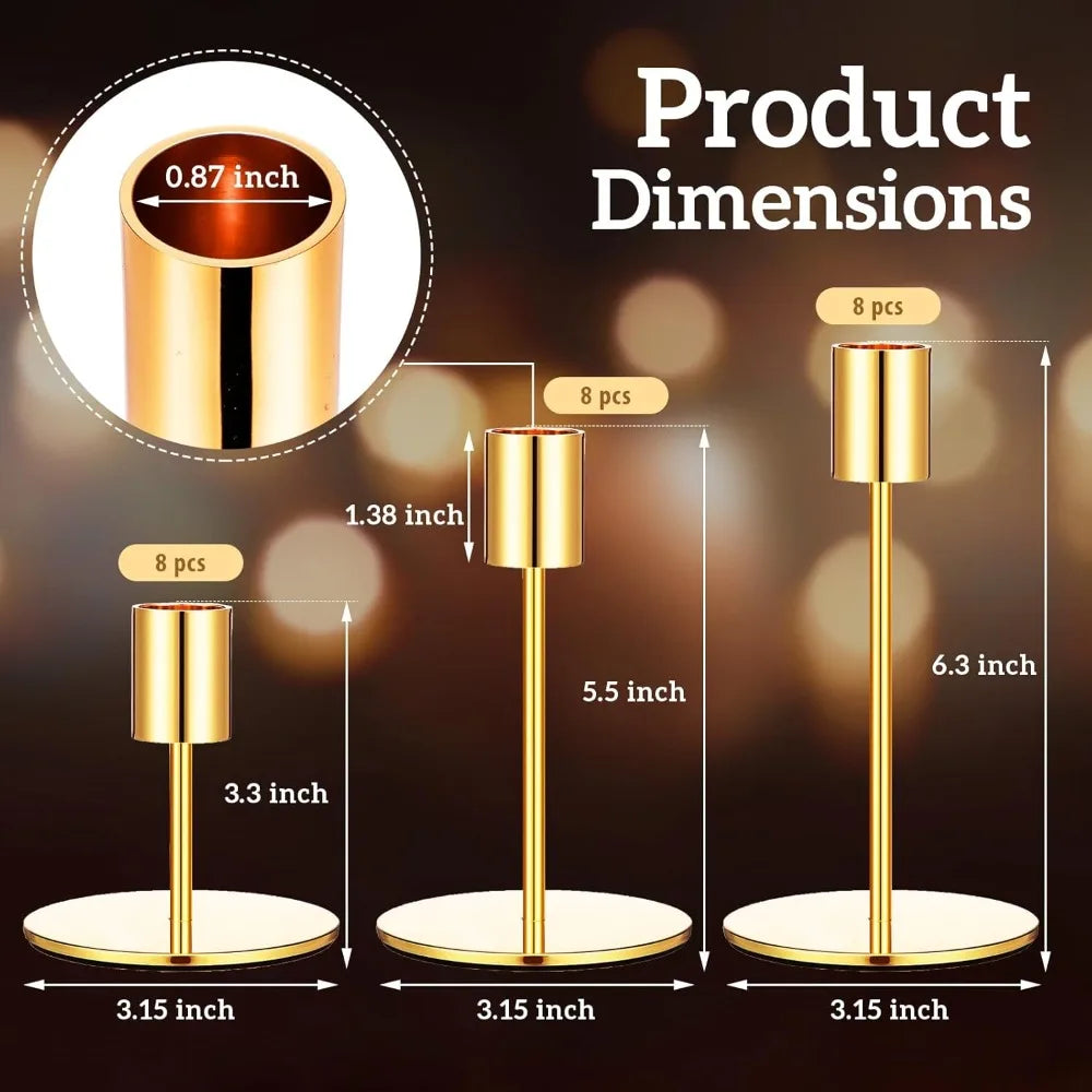 Set of Matte Candle Holders – Decorative Taper Holders and Modern Metal Candelabras for Weddings and Dining , Candle Holders , Gold Candle Holders , Candle Stick Holder , Gold Candelabra