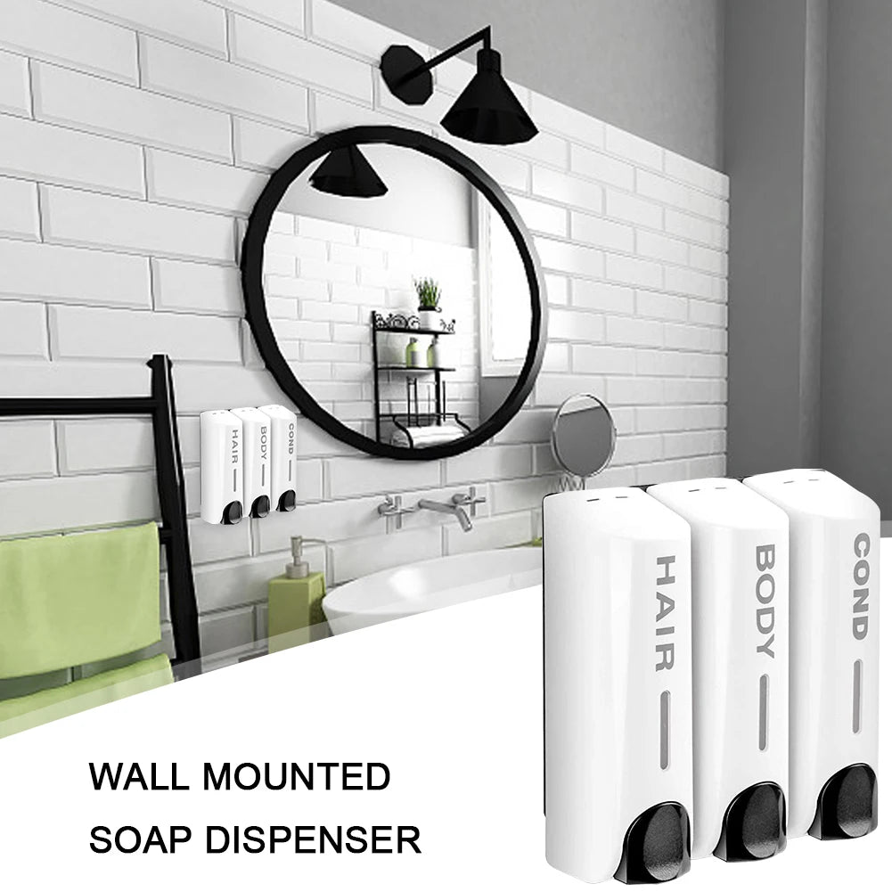 Luxury Bath Accessories: Wall-Mount Triple Soap Dispenser (350ml Each) for Shower, Bath, and Shampoo – Stylish Liquid Soap Container for Home Bathrooms