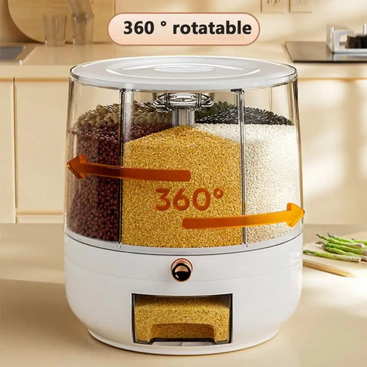 360° Rotating Rice Dispenser, Sealed Dry Cereal Grain Storage Container, Moisture-Proof Kitchen Food Storage Box