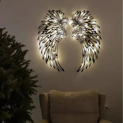 LED Metal Angel Wings Wall Art - Decorative Wall Sculpture for Photography and Home Decor