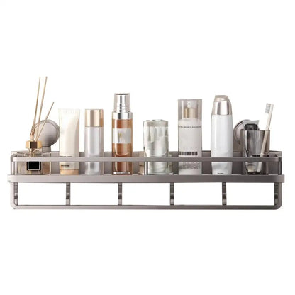 Rustproof Wall-Mounted Shower Caddy – Heavy-Duty Bathroom Organizer with Suction Cups, Floating Shelf & Towel Hooks