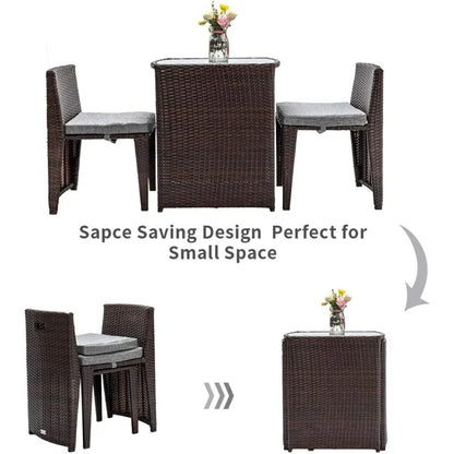 3 piece wicker bistro set – Patio Furniture Set-for Small Spaces, Featuring a Glass Top Table and Dining Chairs, Ideal for Balconies , wicker patio bistro set