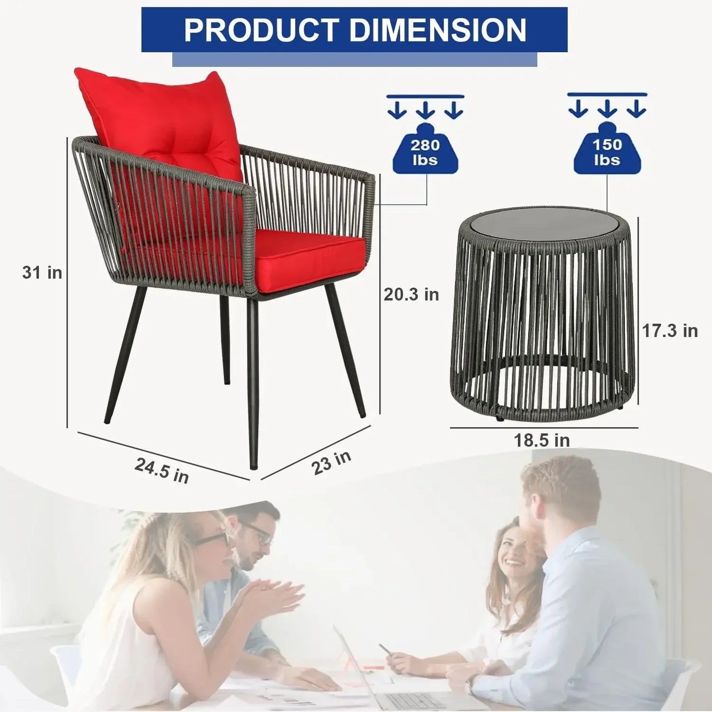 3/5-Piece Outdoor Bistro Set – Patio Rattan Chair Conversation Sets with Side Table for Porches, Backyards, and Balconies , patio furniture , outdoor furniture , Wicker furniture set