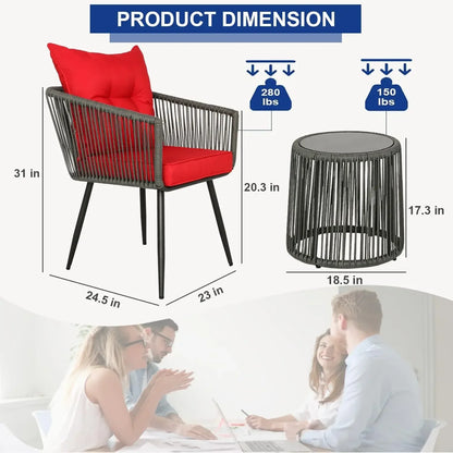 3/5-Piece Outdoor Bistro Set – Patio Rattan Chair Conversation Sets with Side Table for Porches, Backyards, and Balconies , patio furniture , outdoor furniture , Wicker furniture set