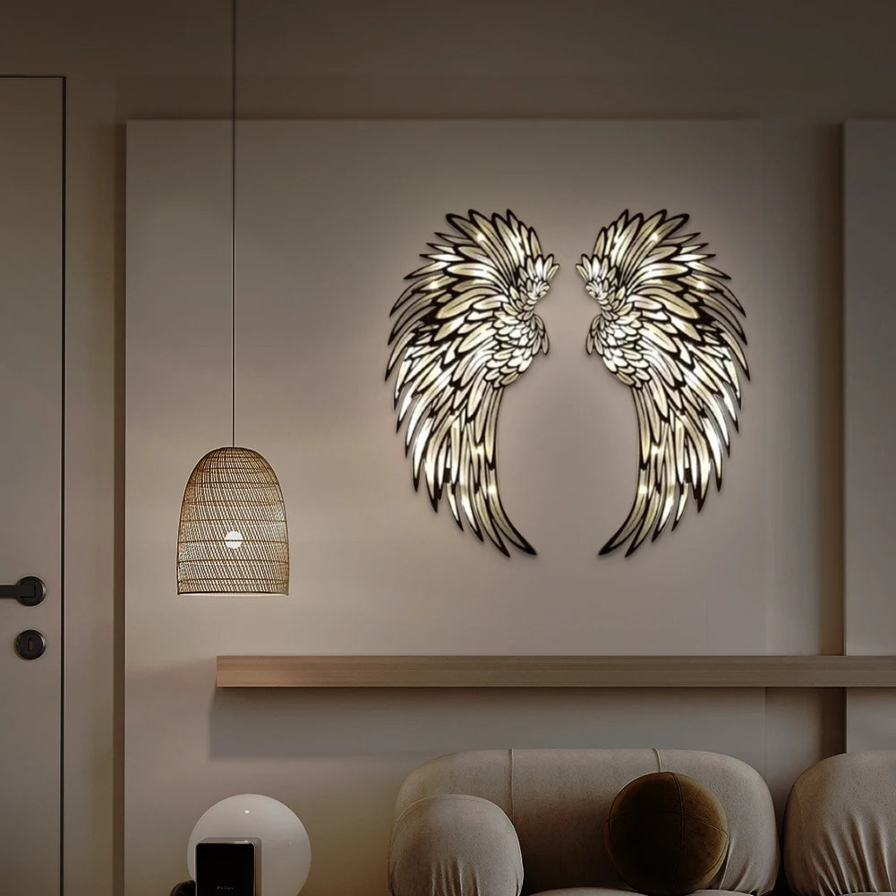LED Metal Angel Wings Wall Art - Decorative Wall Sculpture for Photography and Home Decor