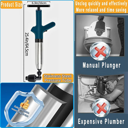 High-Pressure Electric Toilet Plunger – The Best Drain Cleaner and Unclogger for Kitchen and Bathroom. Durable Stainless Steel Design for Effective Toilet Unclogging and Drain Clearing