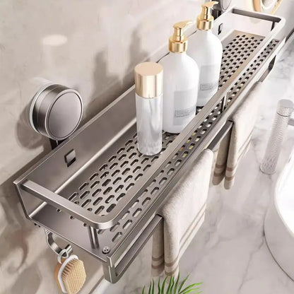 Rustproof Wall-Mounted Shower Caddy – Heavy-Duty Bathroom Organizer with Suction Cups, Floating Shelf & Towel Hooks
