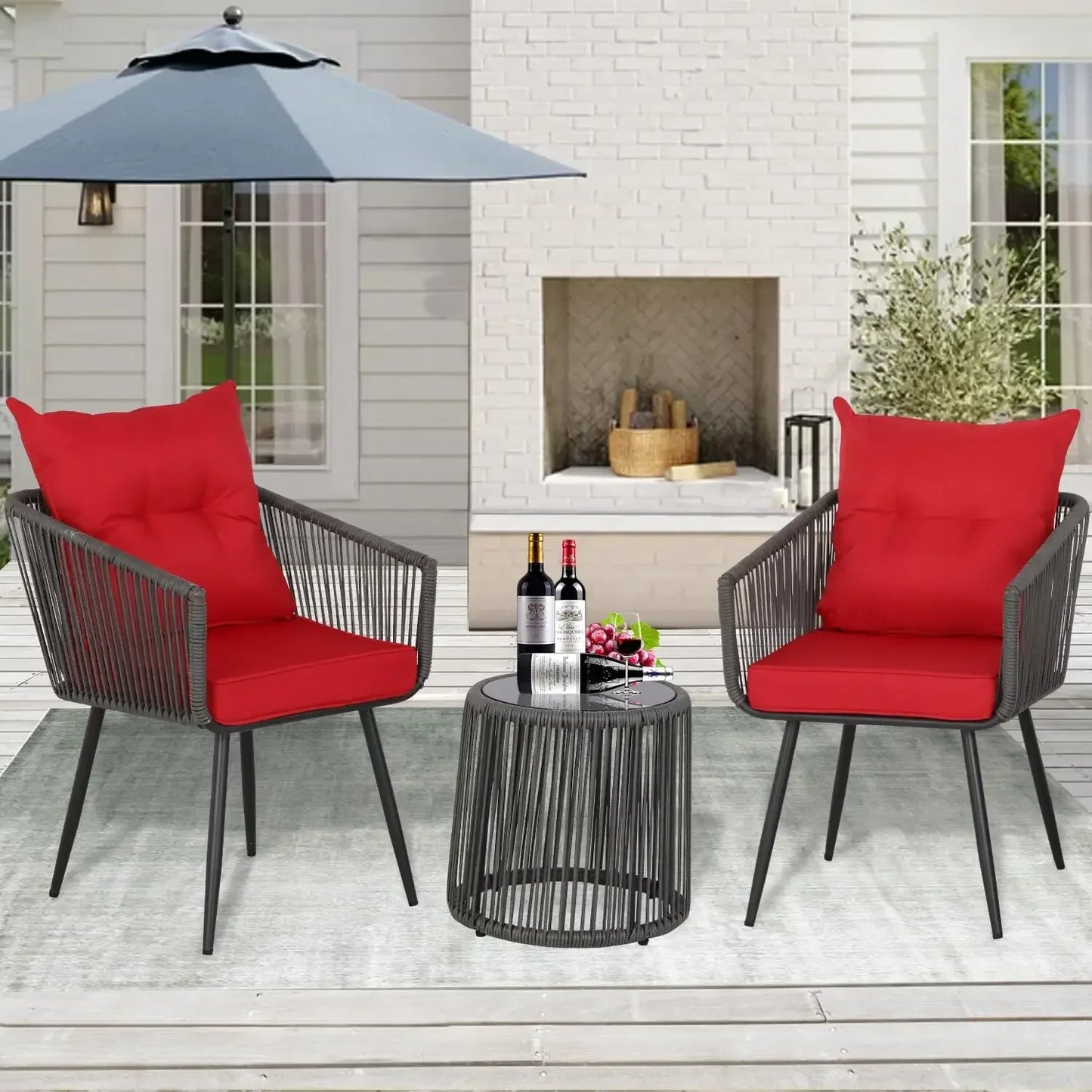 3/5-Piece Outdoor Bistro Set – Patio Rattan Chair Conversation Sets with Side Table for Porches, Backyards, and Balconies , patio furniture , outdoor furniture , Wicker furniture set