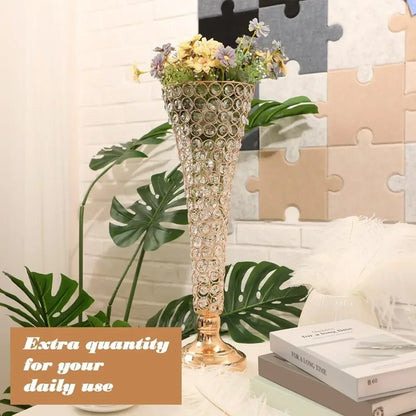 Set of 4 Crystal Vases For Flowers – Wrought Iron Crystal Flower Stand Centerpieces for Wedding and Party Table Decor , Waterford Flower Vase , Gold Flower Stand , Flower Stand Centerpieces
