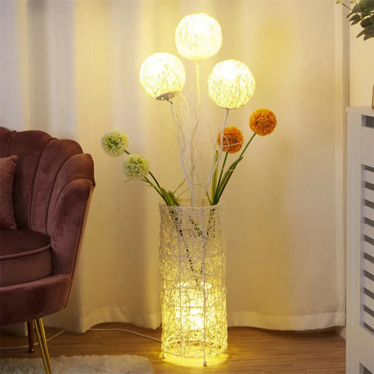 LUVODI Handmade Modern Rattan Floor Lamp, Decorative Standing Lamp for Living Rooms and Hotels