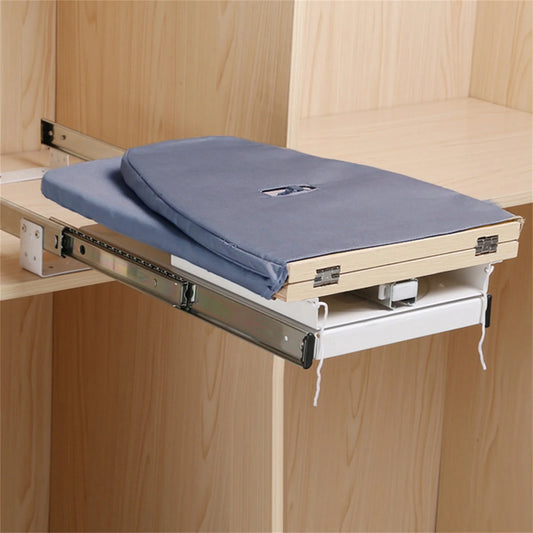 Gray Retractable Ironing Board – 180° Swivel, Foldable, Pull-Out Design for Cabinet Installation, Easy to Install