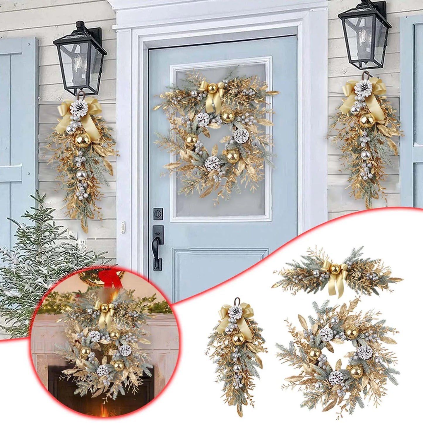 2024 Christmas Decorations Cordless Home Wreath, Front Door Christmas Wreath, Navidad Decor for the Home