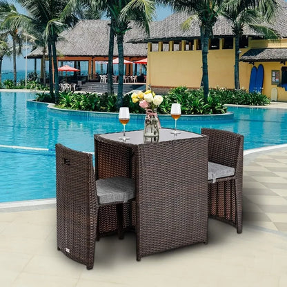 3 piece wicker bistro set – Patio Furniture Set-for Small Spaces, Featuring a Glass Top Table and Dining Chairs, Ideal for Balconies , wicker patio bistro set