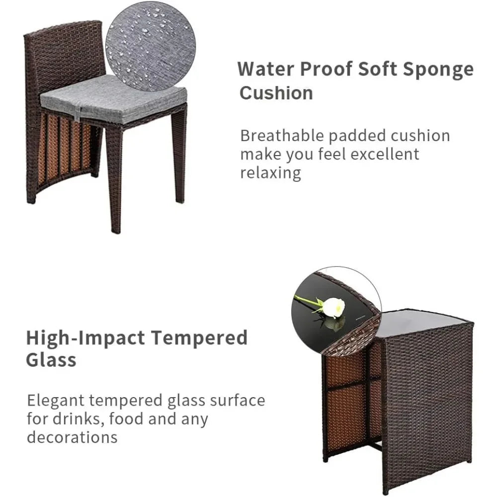 3 piece wicker bistro set – Patio Furniture Set-for Small Spaces, Featuring a Glass Top Table and Dining Chairs, Ideal for Balconies , wicker patio bistro set