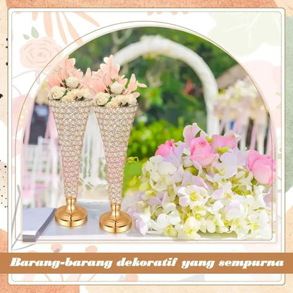 Set of 4 Crystal Vases For Flowers – Wrought Iron Crystal Flower Stand Centerpieces for Wedding and Party Table Decor , Waterford Flower Vase , Gold Flower Stand , Flower Stand Centerpieces