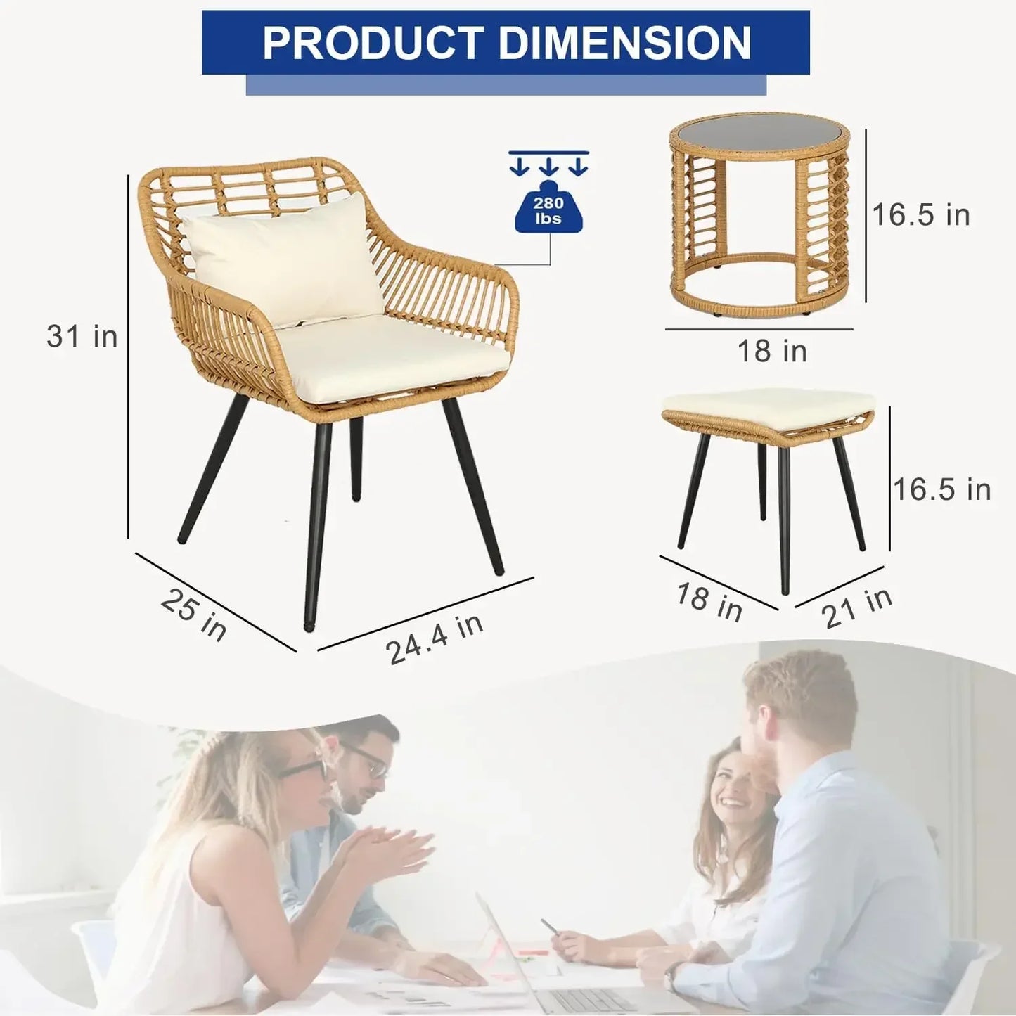 3/5-Piece Outdoor Bistro Set – Patio Rattan Chair Conversation Sets with Side Table for Porches, Backyards, and Balconies , patio furniture , outdoor furniture , Wicker furniture set