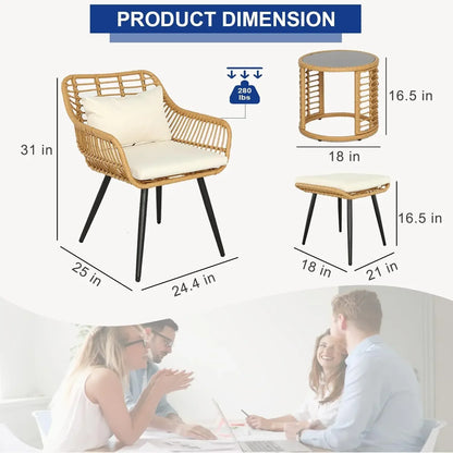3/5-Piece Outdoor Bistro Set – Patio Rattan Chair Conversation Sets with Side Table for Porches, Backyards, and Balconies , patio furniture , outdoor furniture , Wicker furniture set