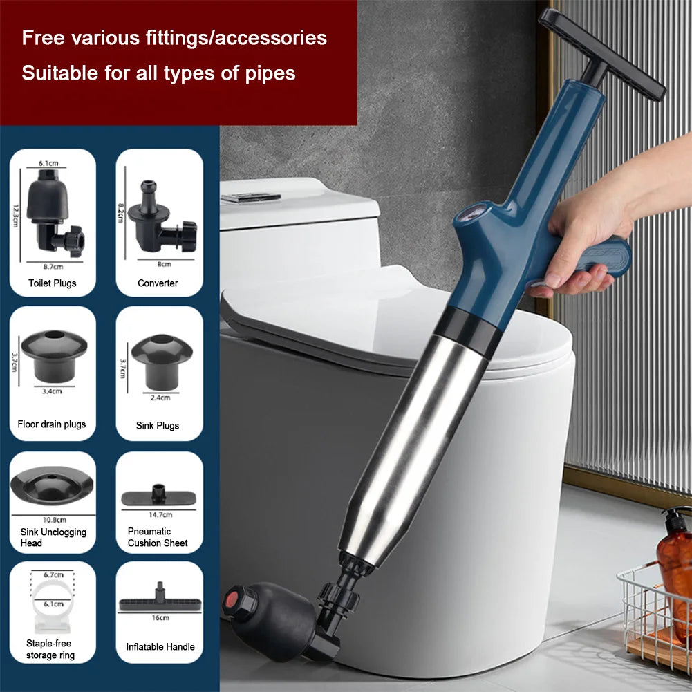High-Pressure Electric Toilet Plunger – The Best Drain Cleaner and Unclogger for Kitchen and Bathroom. Durable Stainless Steel Design for Effective Toilet Unclogging and Drain Clearing