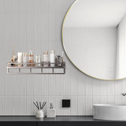 Rustproof Wall-Mounted Shower Caddy – Heavy-Duty Bathroom Organizer with Suction Cups, Floating Shelf & Towel Hooks