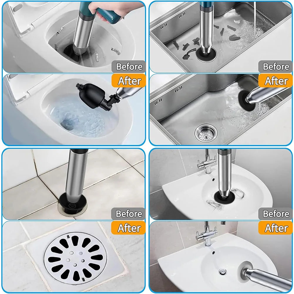 High-Pressure Electric Toilet Plunger – The Best Drain Cleaner and Unclogger for Kitchen and Bathroom. Durable Stainless Steel Design for Effective Toilet Unclogging and Drain Clearing