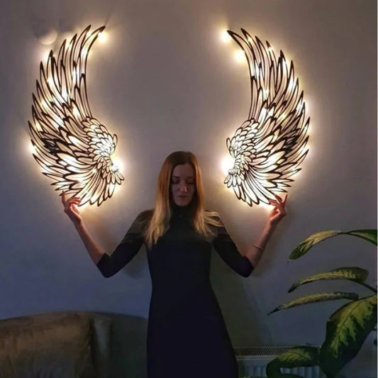 LED Metal Angel Wings Wall Art - Decorative Wall Sculpture for Photography and Home Decor