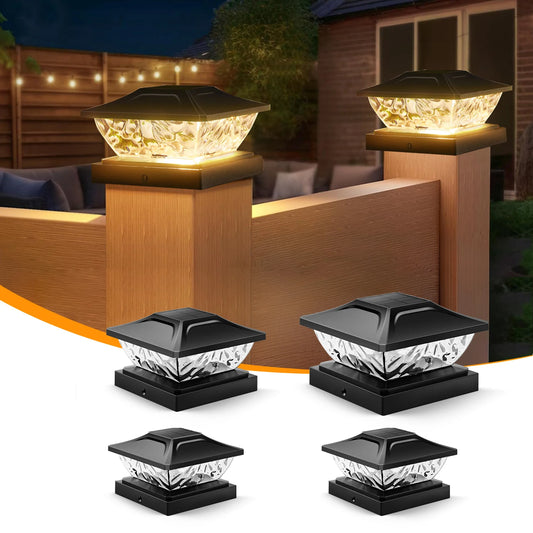 4/8 Pack Solar Post Lights with 2 Lighting Modes, Solar-Powered Deck Lights for 4x4, 4.5x4.5, and 5x5 Posts, Ideal for Garden Décor, Available in Black or White